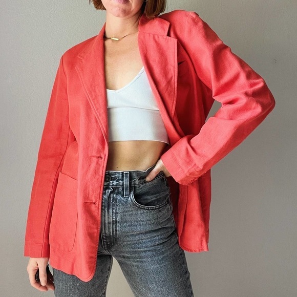 Vintage Orange Linen Blend Oversized Boyfriend Blazer Jacket - Picture 1 of 6